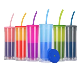 STRATA CUPS Multicolor Skinny Tumblers with Lids and Straws  (12 pack) - 16oz Double Wall Acrylic Tumbler, Tall Matte Skinny Tumblers,  Bulk with Free Straw Cleaner, Reusable Cups: Tumblers 