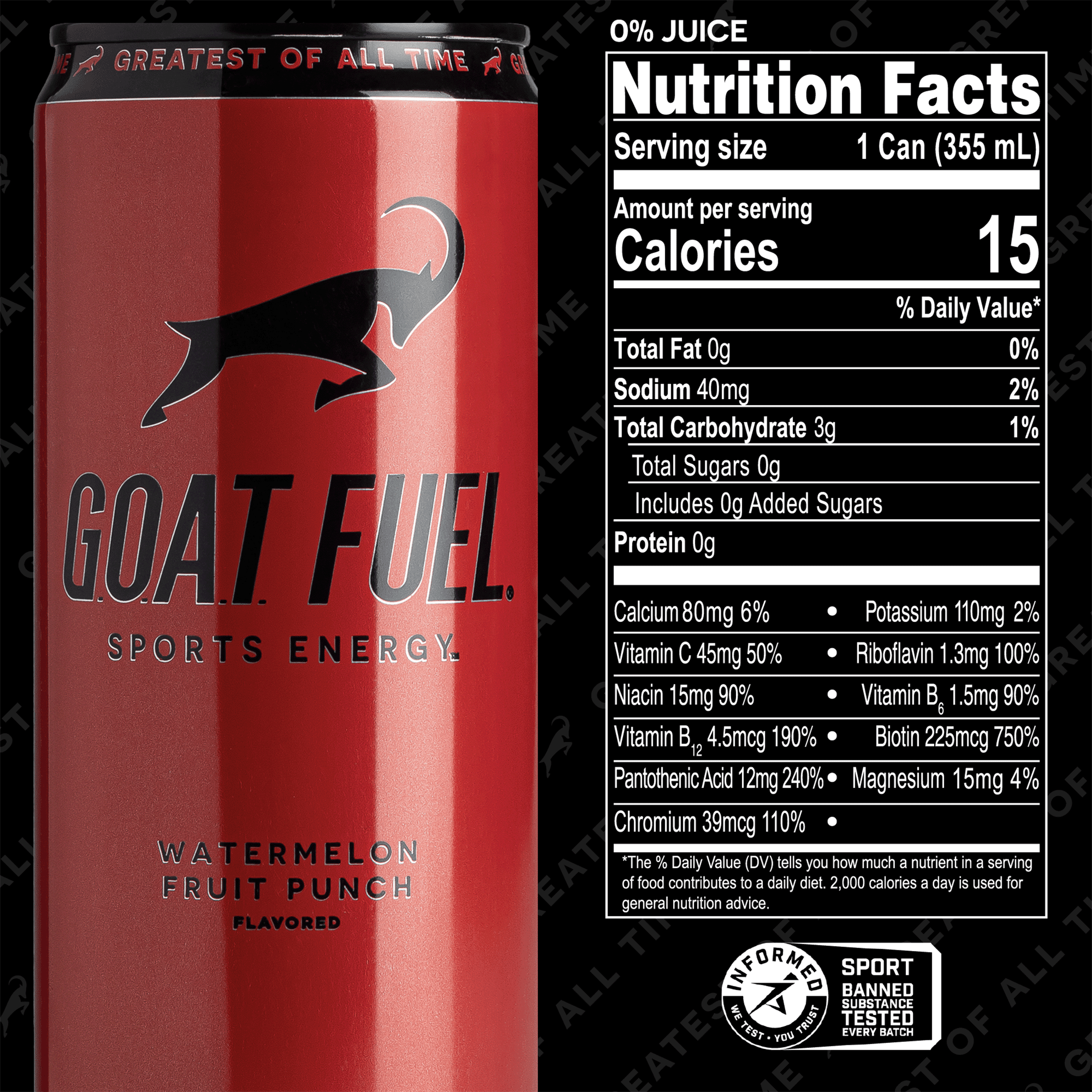 G.O.A.T. Fuel Sports Energy Drink, Watermelon Fruit Punch, 12-oz