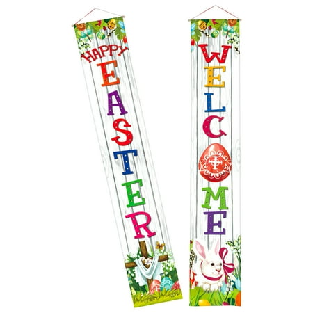 

BESTONZON 1 Pair Easter Porch Signs Happy Spring Door Banners Festival Hanging Decorations