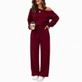 thumbnail image 6 of Xinoom Women 2 Piece Off Shoulder Tracksuit, Long Sleeve Slanted Shoulder Sweatshirt & Drawstring Wide Leg Pants with Pockets, Casual Matching Outfit Gift for Women Evening Party Wine,XXL, 6 of 6