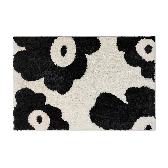 Bonita alfombrilla de baño de microfibra con diseño de flores negras, divertidas alfombrillas de baño, suaves, esponjosas, absorbentes, de secado rápido, antideslizantes, con respaldo de TPR,