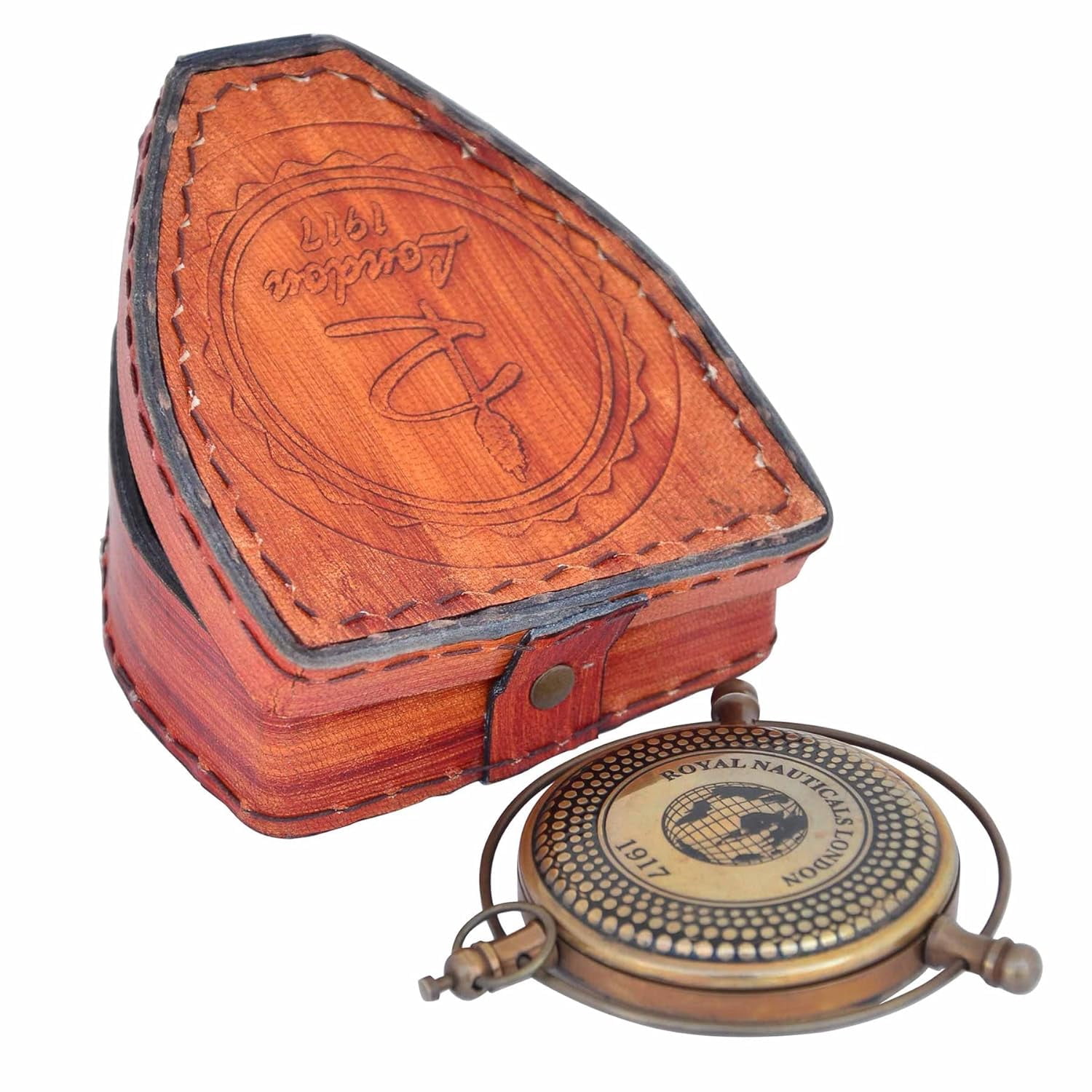 Nautical Compass with Leather Case for Hiking, Nautical Compass for Outdoor, Pocket Compass for Hiking, Camping Maritime Vintage Brass Nautical Compass