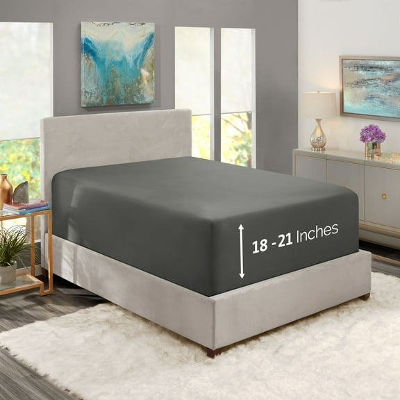 Clara Clark 18" - 21" Extra Deep Pocket Fitted Sheet, Fits High Profile Mattresses with Toppers, Premium 1800 Collection Double Brushed Soft Microfiber, Available in King Queen Full Twin & Twin XL