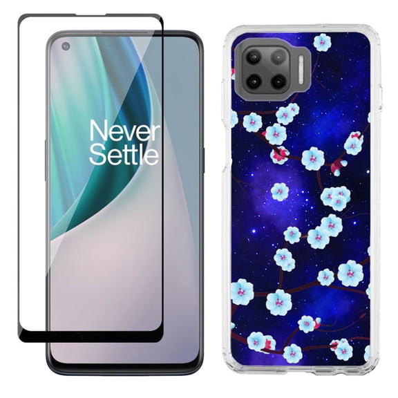 Slim-Fit Protective Phone Case compatible with Motorola Moto One 5G UW, with Tempered Glass Screen Protector, by OneToughShield ® - Blossom Stars