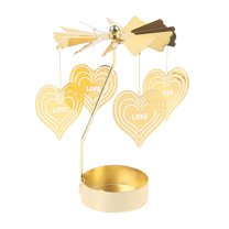 Gold Metal Rotating Tea Light Heart Shaped Candle Holder for Birthday Valentine Table Decoration