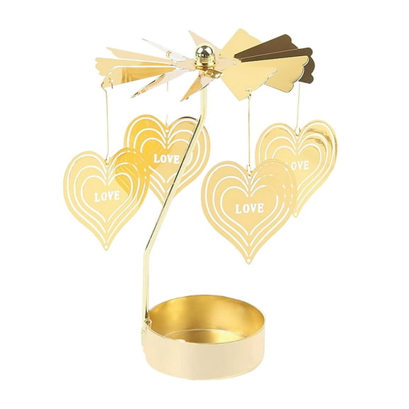 Gold Metal Rotating Tea Light Heart Shaped Candle Holder for Birthday Valentine Table Decoration