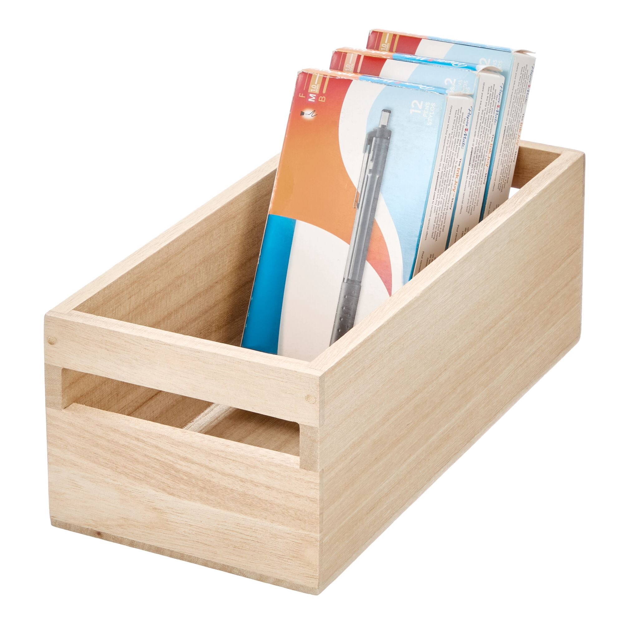 iDesign Renewable Wood Collection in Paulownia Wood Storage Bin with Handles, 10" x 5" x 4"
