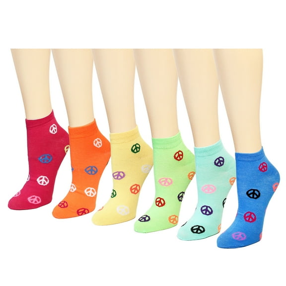 12 Pairs Women's Socks Assorted Colors Size 9-11 (Multi-Color Peace Sign)