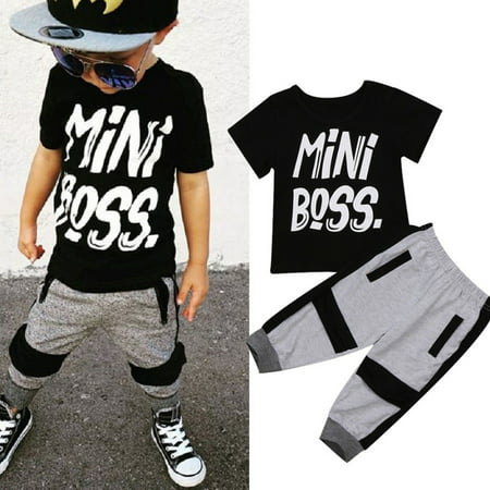 Fashion Toddler Kids Baby Boy Summer Mini Boss T-shirt Tops Pants Harem 2PCS Outfits Set Clothes