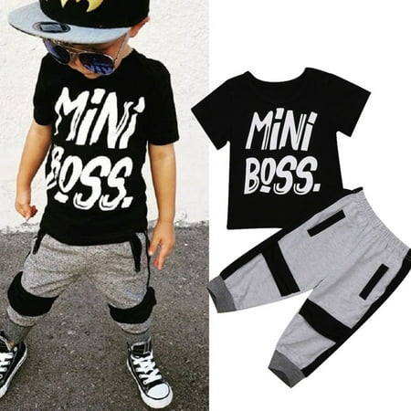 Fashion Toddler Kids Baby Boy Summer Mini Boss T-shirt Tops Pants Harem 2PCS Outfits Set Clothes 1-6T