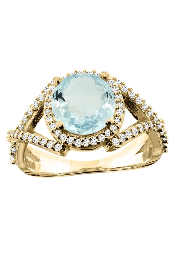 14K Yellow Gold Natural Morganite Ring Round 8mm Diamond Accent, size 8.5