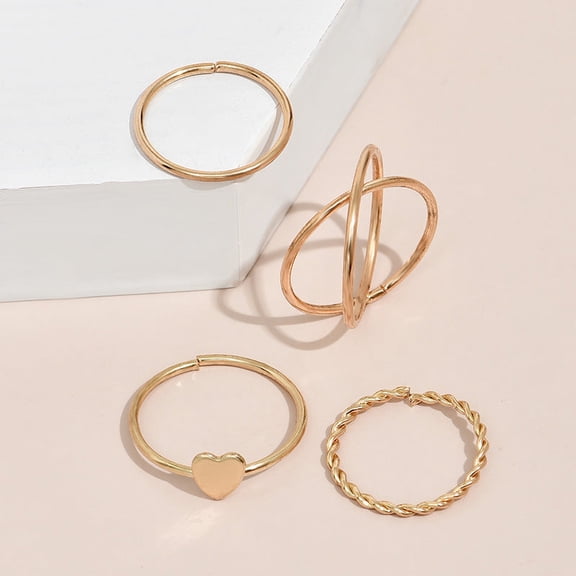 Womens Golden Alloy Rings Set with Floral Design and Electroplated Ornaments for Fashionable Women Elegant Metal Ring Jewelry Set Diameter 18mm