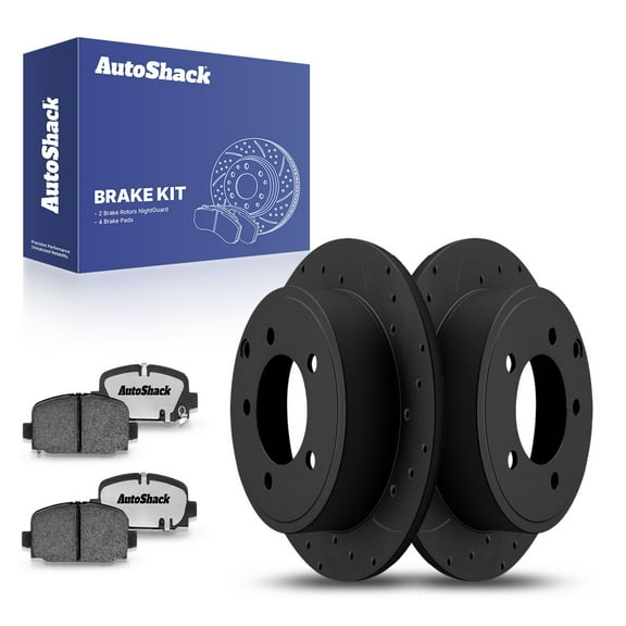 AutoShack Rear Drilled & Slotted Brake Rotors Ceramic Brake Pads | Replacement for 2017 Jeep Compass 2.4L 4WD AWD FWD | Black E-Coated | 6-PC Brake Kit | NightGuard