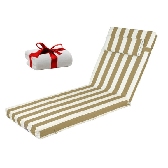 Chaise Lounge Cushions for Outdoor Furniture, Waterproof 72 x 21Inch Patio Lounge Cushion with Ties, 3 inch Thicks Patio Lounge Chair Cushion Replacement(Beige,1pcs)