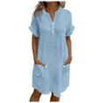 thumbnail image 3 of Savings Up to 30% off!Women's Summer Dress Casual Midi Short Sleeve Button Down Shirt Dresses Loose Beach Cover Up with Pockets,Light Blue ,Size XL, 3 of 7