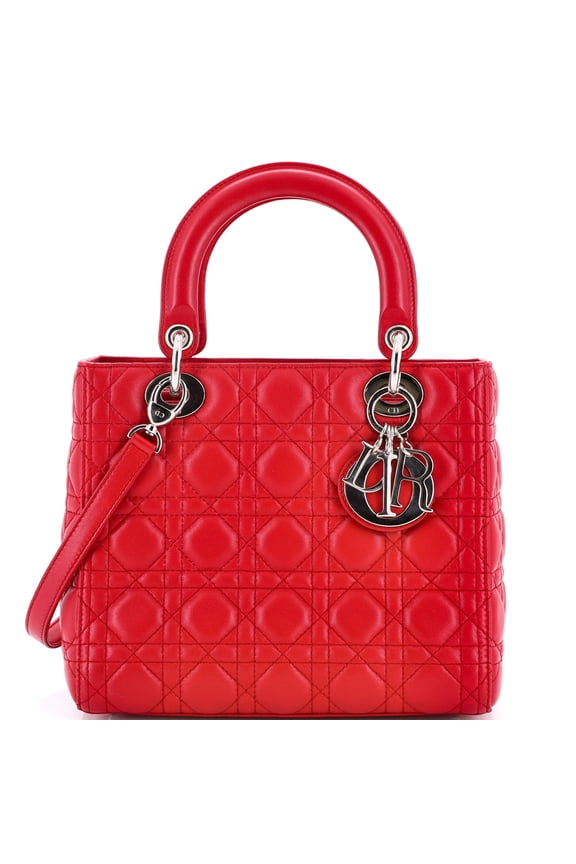 Pre-Owned Lady Dior Bag Cannage Quilt Lambskin Medium By Rebag