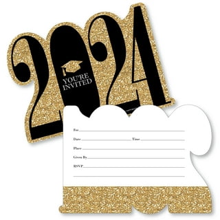 White and Gold Glittering Graduation, Blank Invitations with Envelopes,  20-Pack 