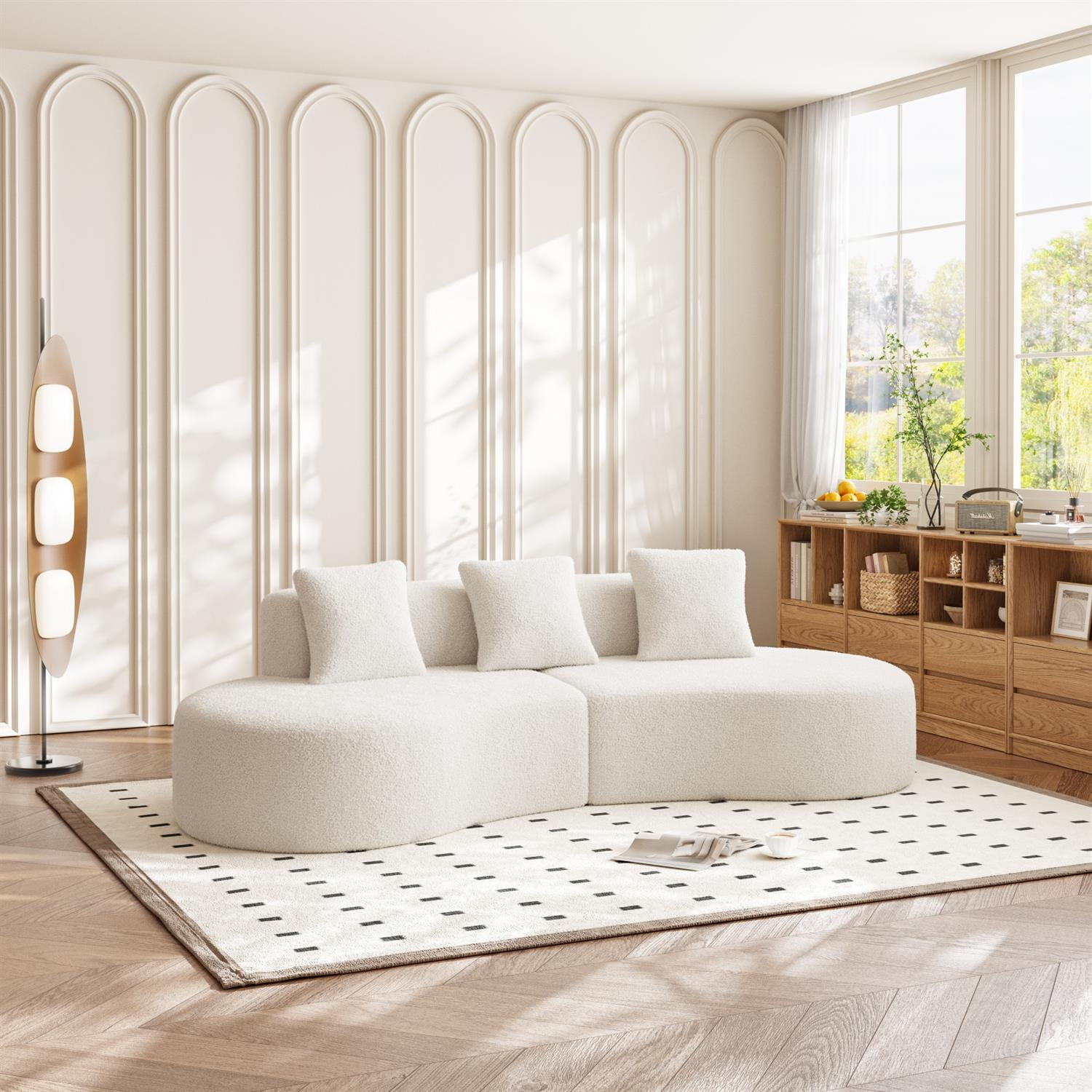 Demi Bonn 109" Modern Curved Sectional Sofa, Large 5-Seater Couch for Living Room and Apartment, Easy Assembly, White