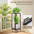 thumbnail image 5 of 2 Tier Black Metal Plant Stand Indoor Outdoor with Wheel for Large Planter, Modern Heavy Duty Tall Rolling Rack for Corner House Bathroom Patio Floor, Iron Flower Shelf Holder for Orchid Fern, 5 of 18