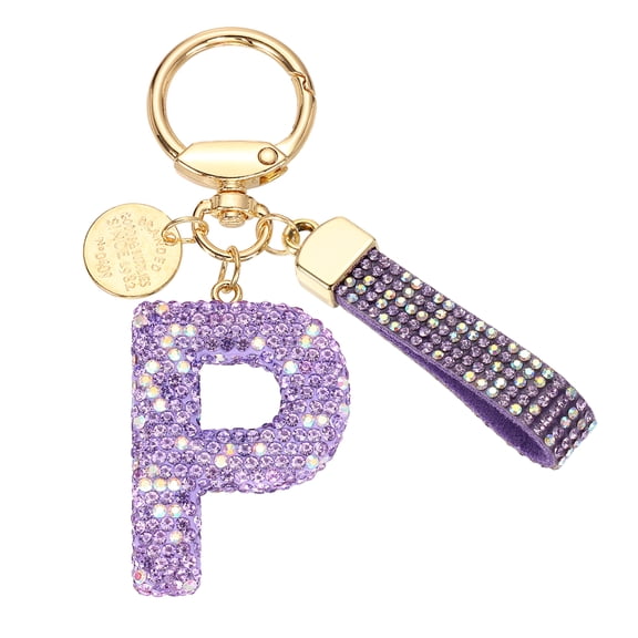 Uxcell Initial Letter Keychain, Gift Bling Letter-P Key Chain for Women, Purple