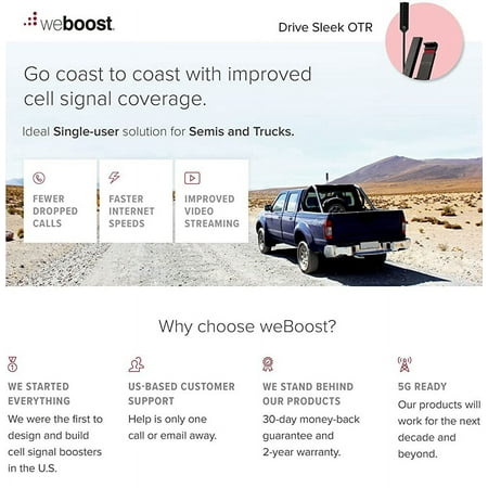 weBoost - Drive Sleek OTR Vehicle Cell Phone Signal Booster Kit for Single User in Semi Trucks and Overland Vehicles