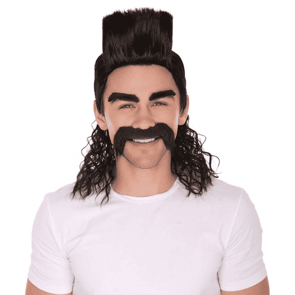 HPO Teen's Animated Movie Supervillain Long Wig with Eyebrows & Mustache Flame-retardant Synthetic Fiber,