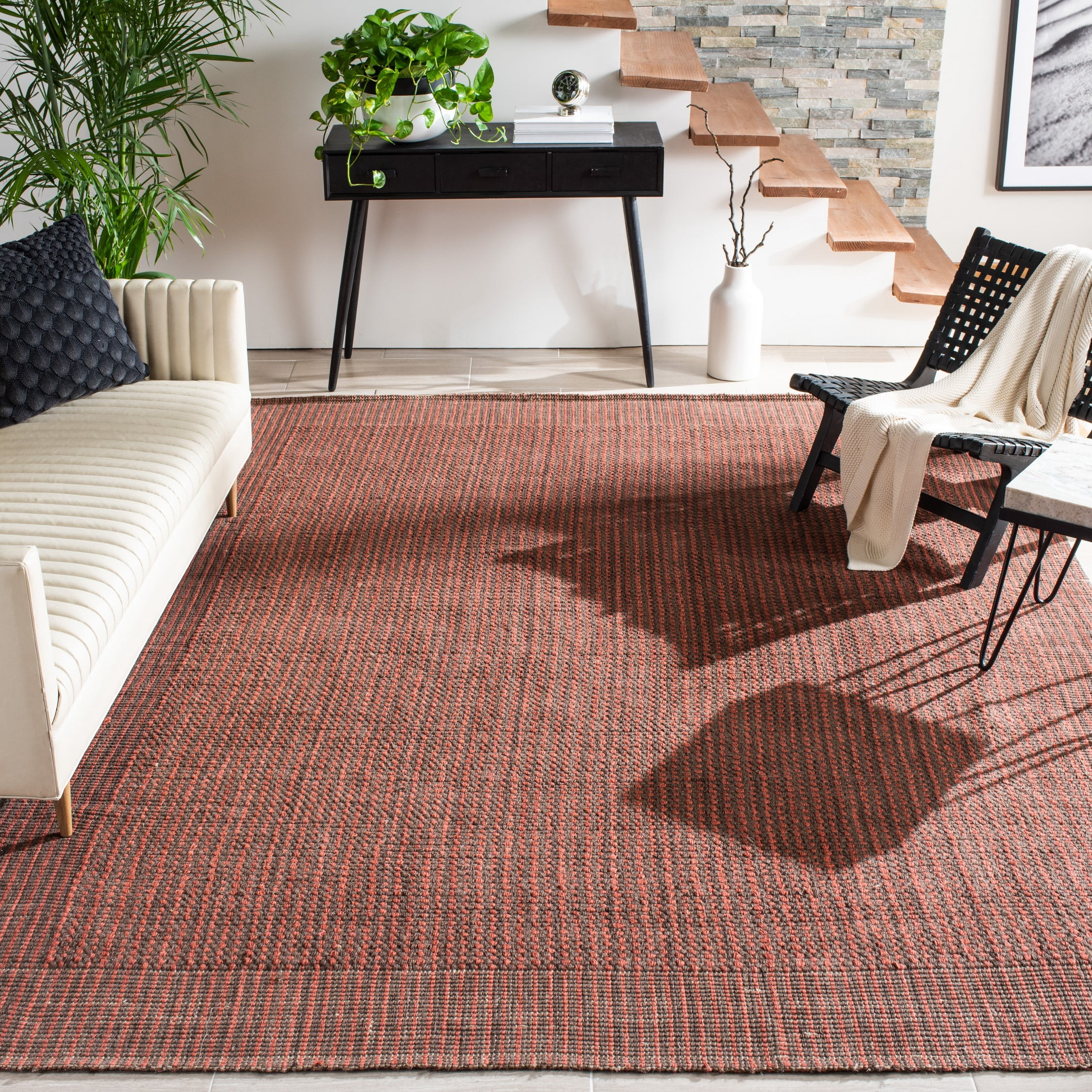 SAFAVIEH Natural Fiber Kathleen Border Jute Area Rug, Brown/Rust, 3' x 5'