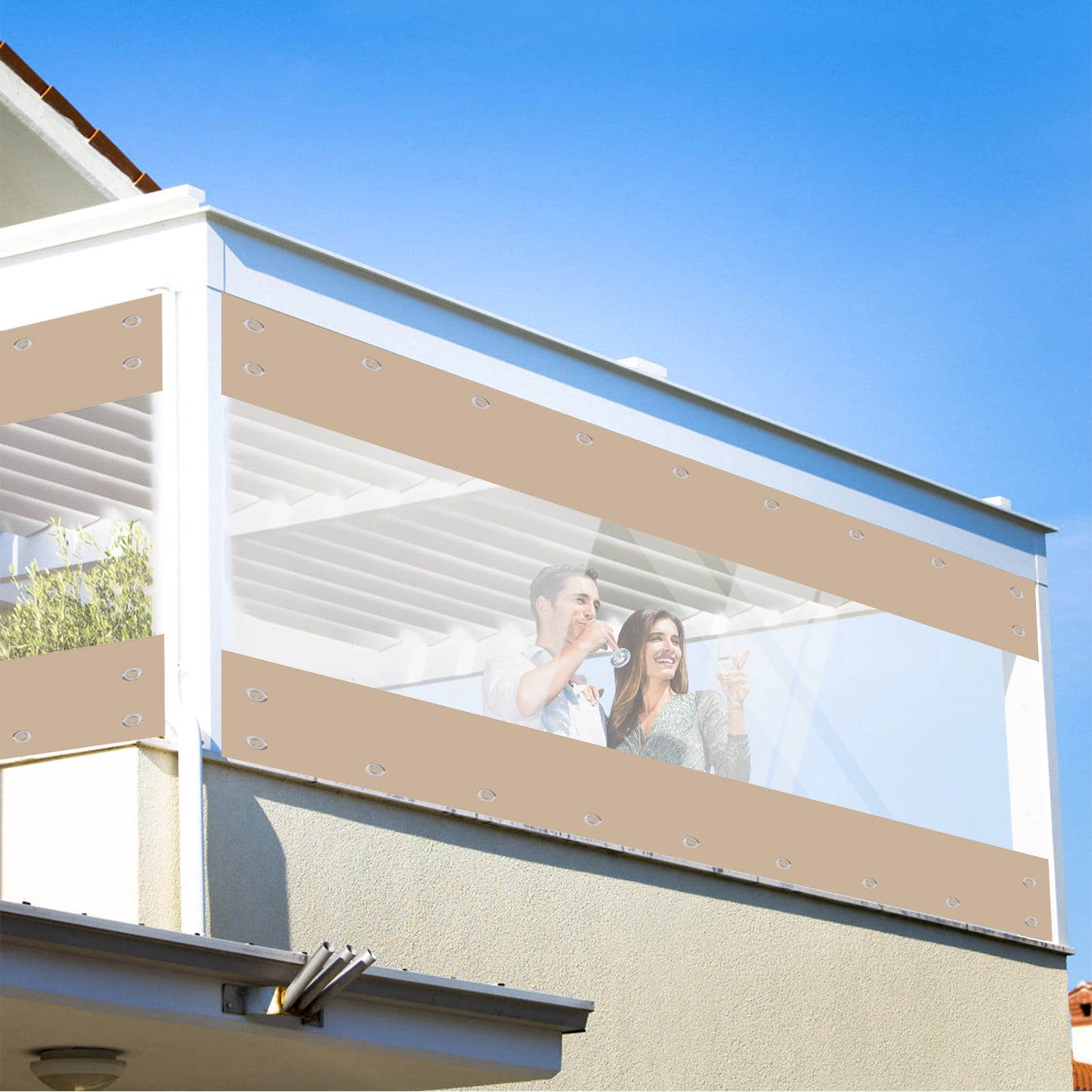 TOPCHANCES Outdoor Clear Vinyl Curtains with Grommets and Rope, Waterproof Cold Resistant Vinyl Patio Enclosure, PVC Heavy Duty Clear Tarps for Patio, Pergola, Porch,Gazebos,Balcony, 8'Hx15'W