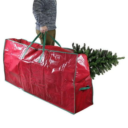 9-Foot Christmas Tree Storage Bag - for Disassembled Artificial Christmas Trees - Deluxe Heavy Duty Construction with Durable Handles - Red, 30H x 65L x 15W