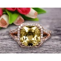 Split Shank 2.05 Carat Champagne Diamond Moissanite Engagement Ring On 10k Rose Gold Anniversary Ring HALO 7mm Cushion Cut