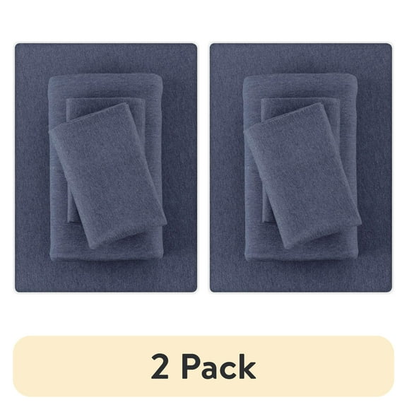 (2 pack) Mainstays Cotton Rich Extra Soft Jersey Bed Sheet Set, Full, Blue Cove, 4 Pieces