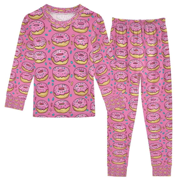 FORMRS Long Sleeve Top and Pants Pajama Set for Niños 2-Piece Sleepwear, Sizes 18M-8Y, Pink Doughnuts