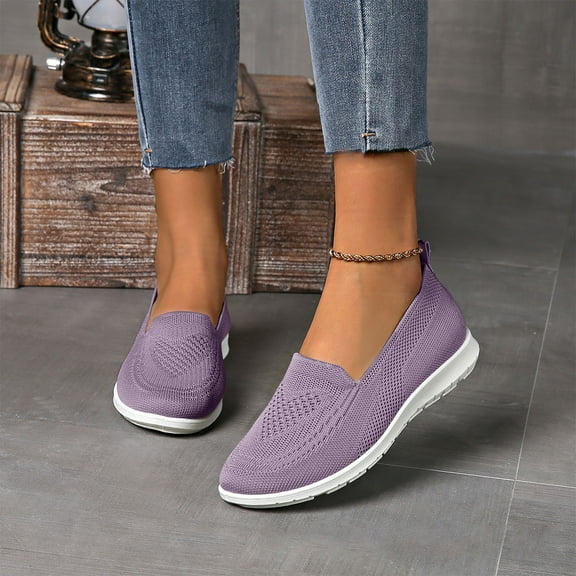 Women‘s Comfort Walking Shoes, Cushioned Arch Support with Flexible Sole, Lightweight Casual Shoes for Standing Work, Shopping, and Travel. Light Purple 42