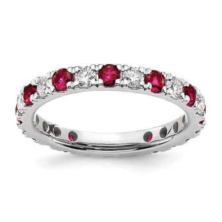 Diamond2Deal 14k White Gold Lab Grown Diamond VS/SI GH & Cr Ruby Eternity Band for Women Size-4.5