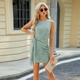 thumbnail image 3 of Yesfashion Wholesale Summer Women's Crew Neck Textured Dress Sleeveless Tie Waist A Line Mini Dress, 3 of 6