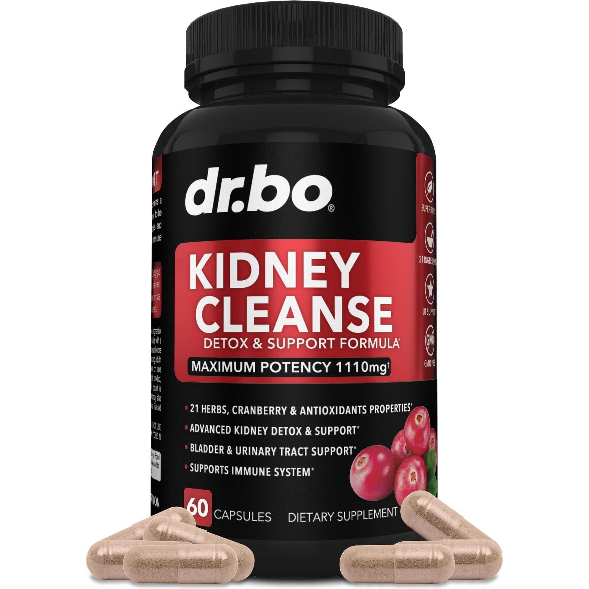 Kidney Cleanse Detox & Repair, Urinary Tract Bladder Control Support Cranberry 60 Capsules