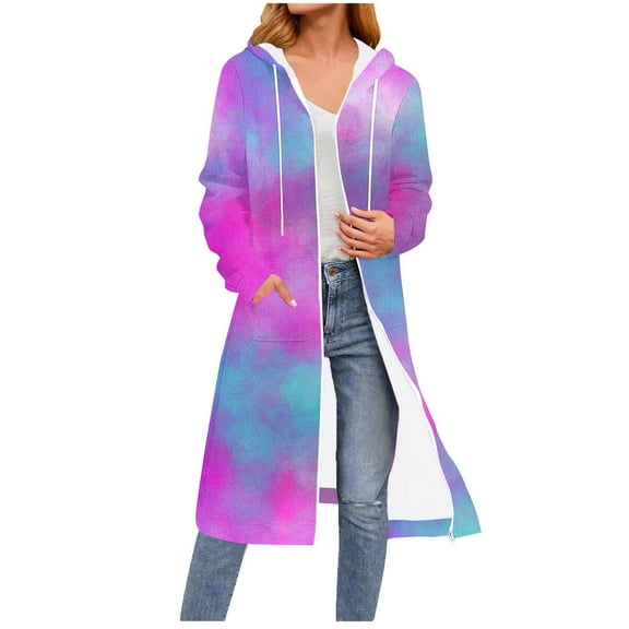 Gamivast Women 's Fleece Lined Jackets Rendering Print Long Zip up Hoodies with Pockets Long Sleeve Drawstring Winter Coats Loose Casual Hooded Outerwear Fall Fashion Outfits