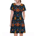thumbnail image 1 of Bixox Robe d'Été à Manches Courtes pour Femmes Robe Ample Longueur Genou avec Poches-Fleur Mexicaine, 1 of 7