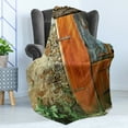 thumbnail image 4 of Shutters Soft Flannel Fleece Throw Blanket, Old Fashion Country House French Entrance Stone Wall Farmhouse Picture Print, Cozy Plush for Indoor and Outdoor Use, 60" x 80", Orange Green, by Ambesonne, 4 of 5