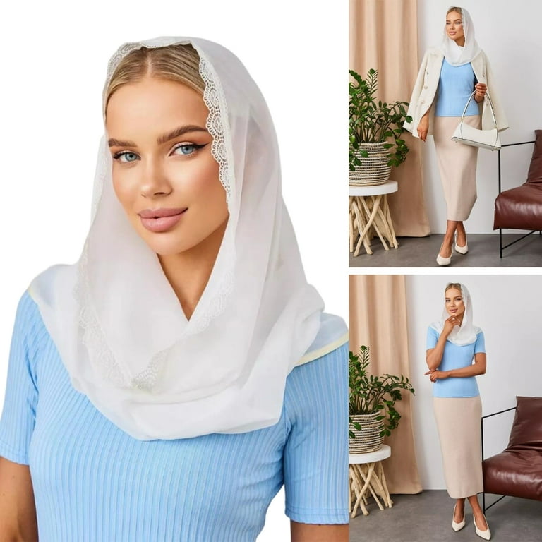 Double Purpose Lace Trimmed Chiffon Head Cover Church Accessory