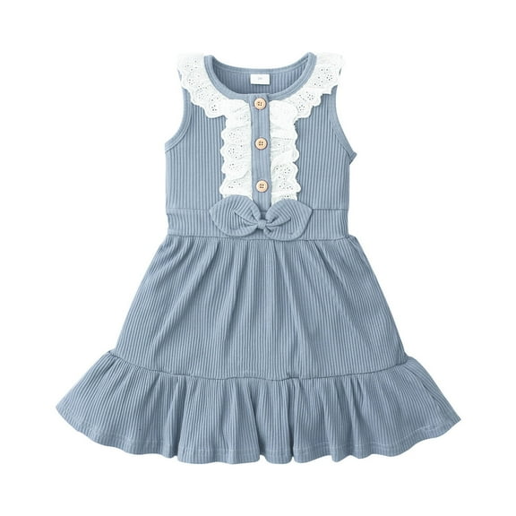 Ball Gown Dresses New Toddler Kids Baby Girls Lace Ribbed Sleeveless Bowtie Princess Dress Kids Party Dress Beautiful Easter Dresses for Girls Light Blue New