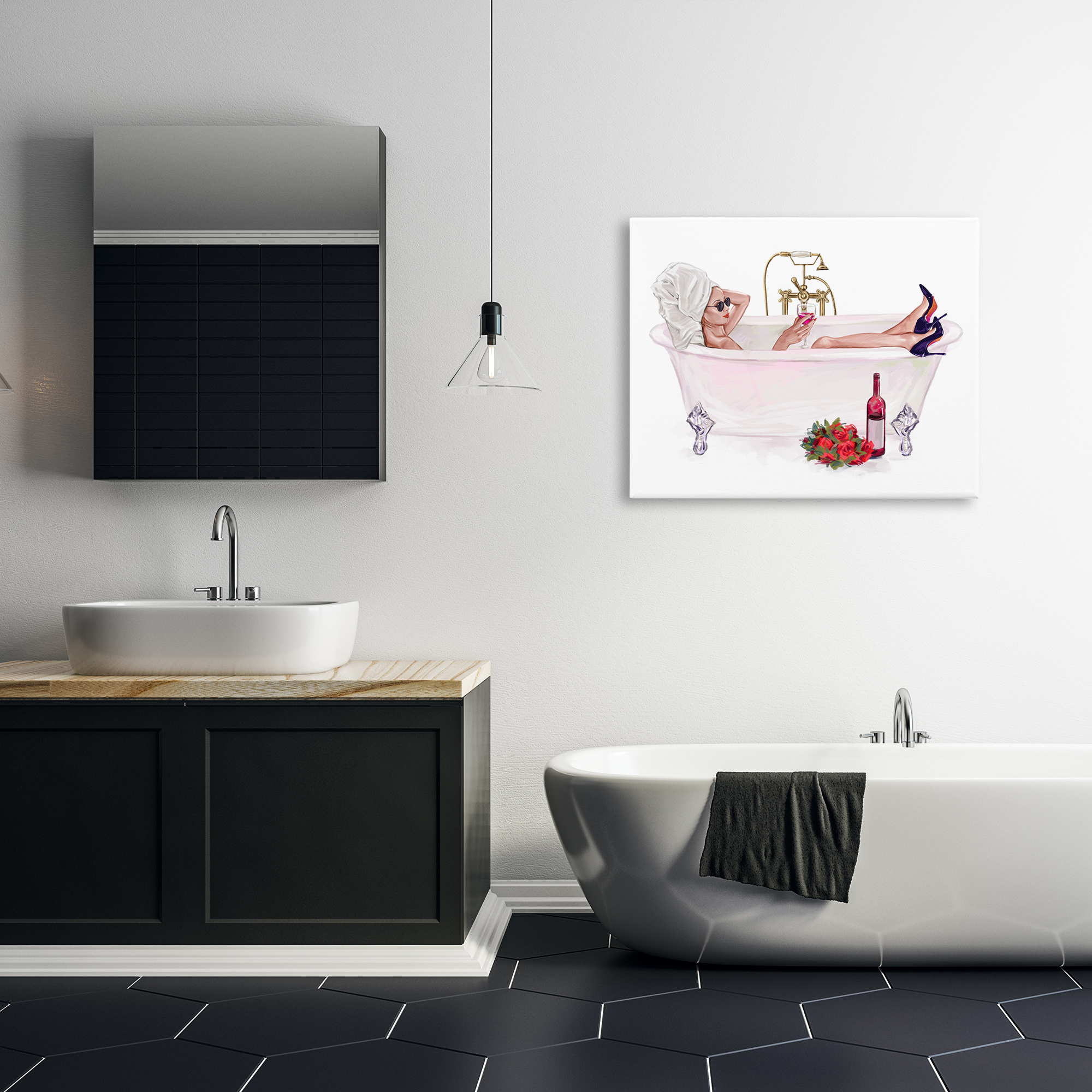 Woman with Wine Bath Canvas Wall Art, design by Ziwei Li