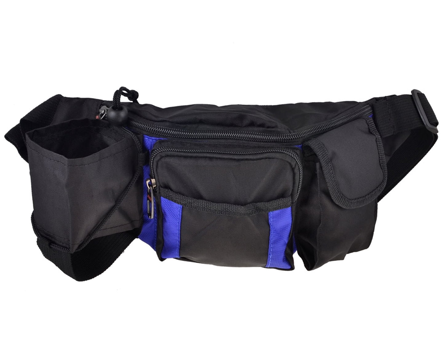 Man Travel Zippered Nylon Pockets Waist Bag Fanny Pack Pouch Black Blue