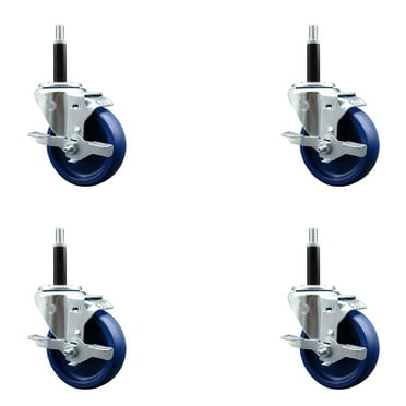 4 Inch Solid Poly Swivel 3/4 Inch Expanding Stem Caster Set with Brake SCC
