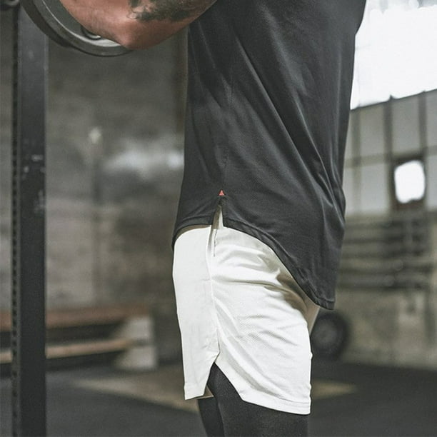Shorts deportivos 2 en 1 para hombre Hombres 2 en 1 Entrenamiento Pantalones cortos para correr Deporte Cadera Fitness Ligero Gimnasio Yoga Entrenamiento Ropa deportiva Corbata Cinturon Cintura Pantal...