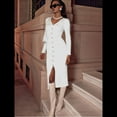 thumbnail image 4 of Vestido Midi de Punto Acanalado para Mujer, Estilo Informal, Cuello en V, Larga, Ajustado, para Otoño de 2025 XL, 4 of 10