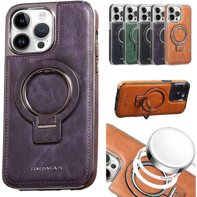 Luxury Leather Invisible Stand Phone Case, Transmitg Premium Luxury Leather Invisible Stand for iPhone Case15/14/13/12 Pro Max, with Magnetic Invisible Ring Stand (For lphone 15 Pro Max,Purple)
