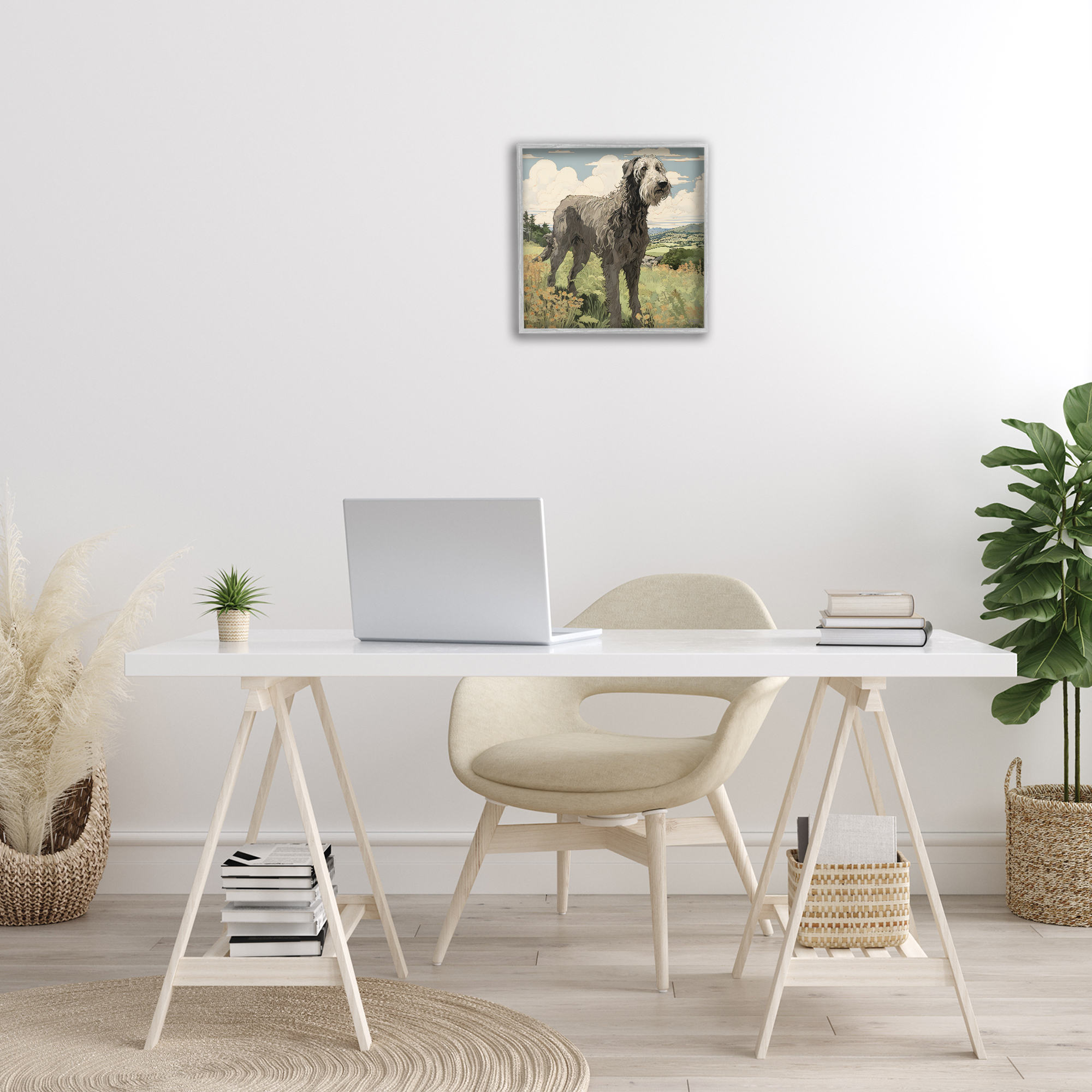 Stupell Industries Countryside Landscape Dog Landscape Painting Gray Framed Art Print Wall Art, 17 x 17