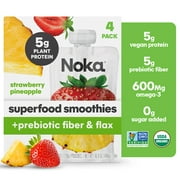 Noka Organic Strawberry Pineapple Smoothie, 4.22 oz Fruit Pouches, 4 Count Smoothie Drinks