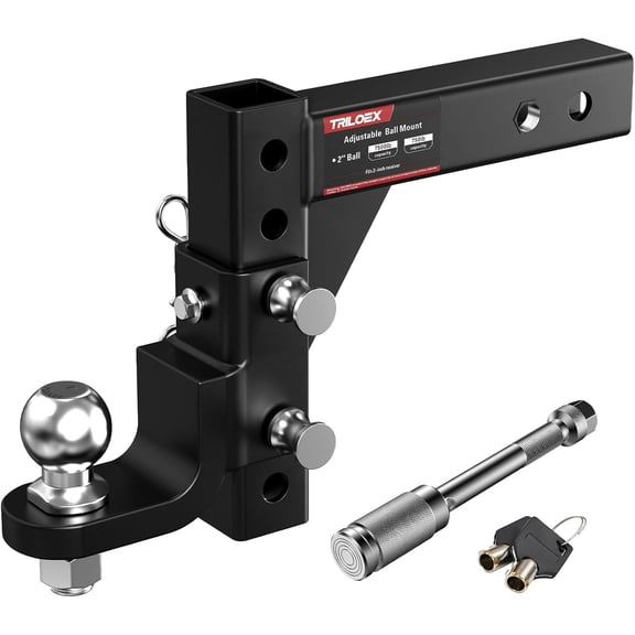 RONGTUO Adjustable Trailer Hitch Ball Mount, Fits 2-Inch Receiver, 2" Ball, 9-1/2" Drop/8-1/4" Rise, 7500 lbs Heavy Duty Hitch with Screw-in Locking Pin